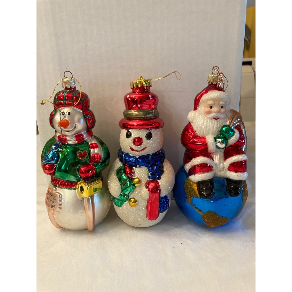 Vintage Christmas Ornaments Santa Snowman‎ Please Feed Birds Set 3 Holiday